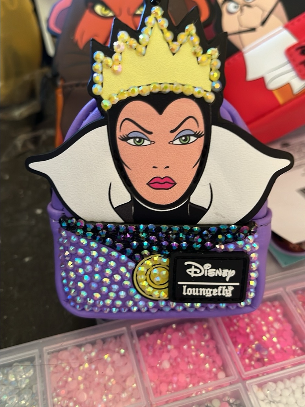 Loungefly Purple Evil Queen Rhinestone Card Holder with Yellow Crown Accent
